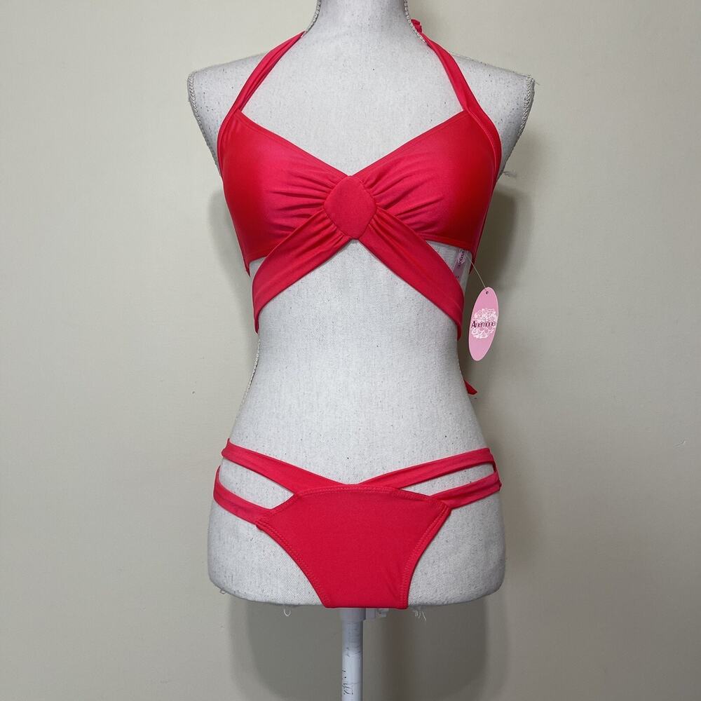 Swimsuit Bikini Womens Criss Cross PINK Sexy Swimwear MEDIUM